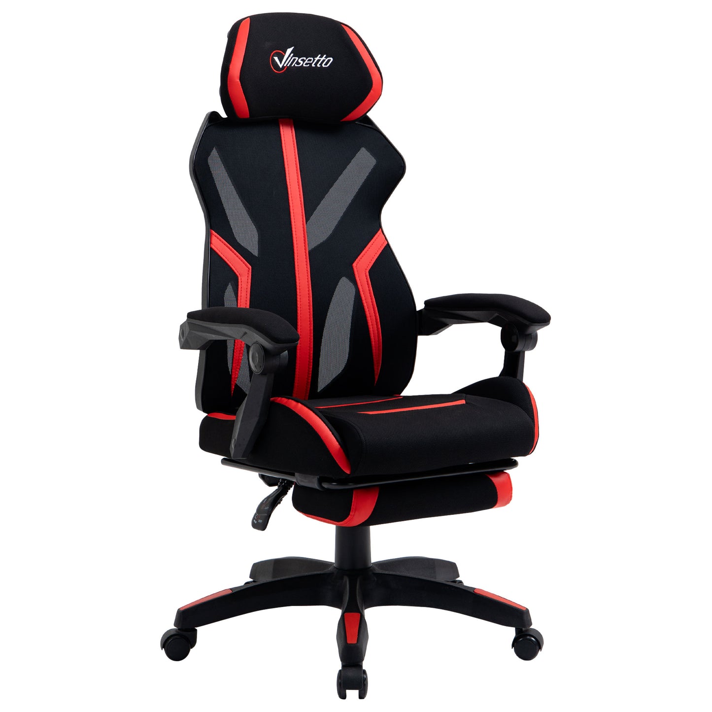 Vinsetto Racing Gaming Chair: High Back Mesh, Footrest, Lumbar Support, Swivel Wheels, Black Red | Dipra Home