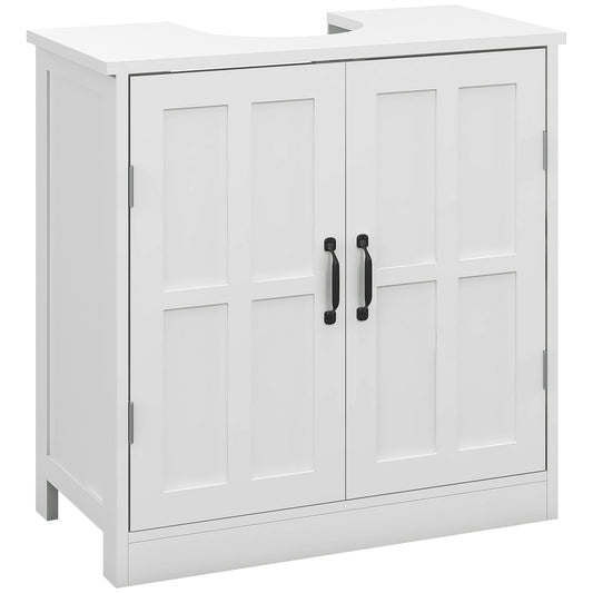 Kleankin White Under Sink Cabinet: Pedestal Bathroom Vanity with Double Doors & Adjustable Shelf Storage | Dipra Home