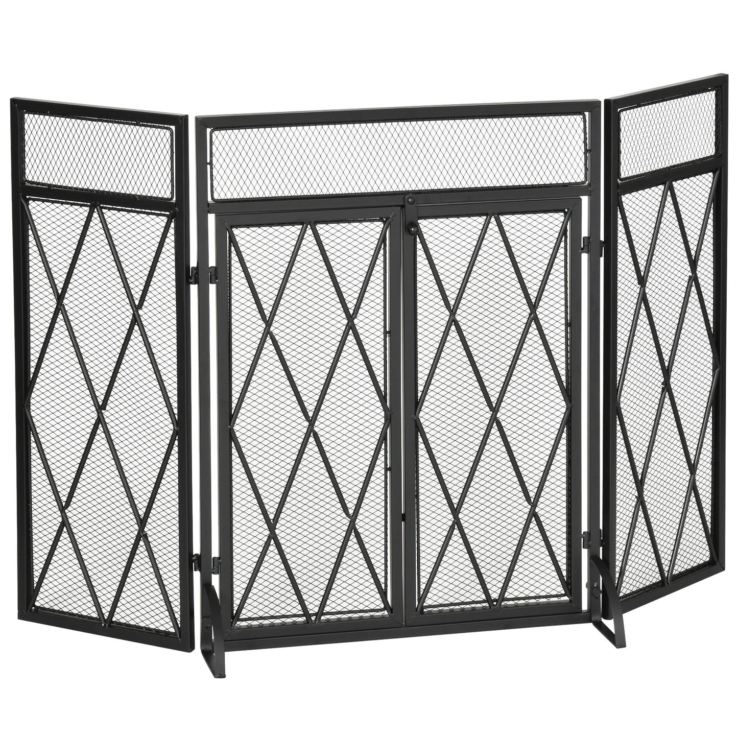 HOMCOM 47x31in 3-Panel Fireplace Screen with Double Doors, Steel Mesh Fire Spark Guard Cover for Living Room Indoor Decor, Black | Dipra Home