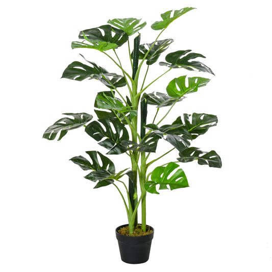 Outsunny 3FT Artificial Monstera Deliciosa Tree: Faux Fake Plant with 21 Leaves, Nursery Pot for Indoor & Outdoor, Green | Dipra Home