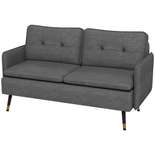 HOMCOM Modern 55" Fabric Loveseat Sofa Button Tufted Back Steel Legs Bedroom Living Room Dark Grey | Dipra Home