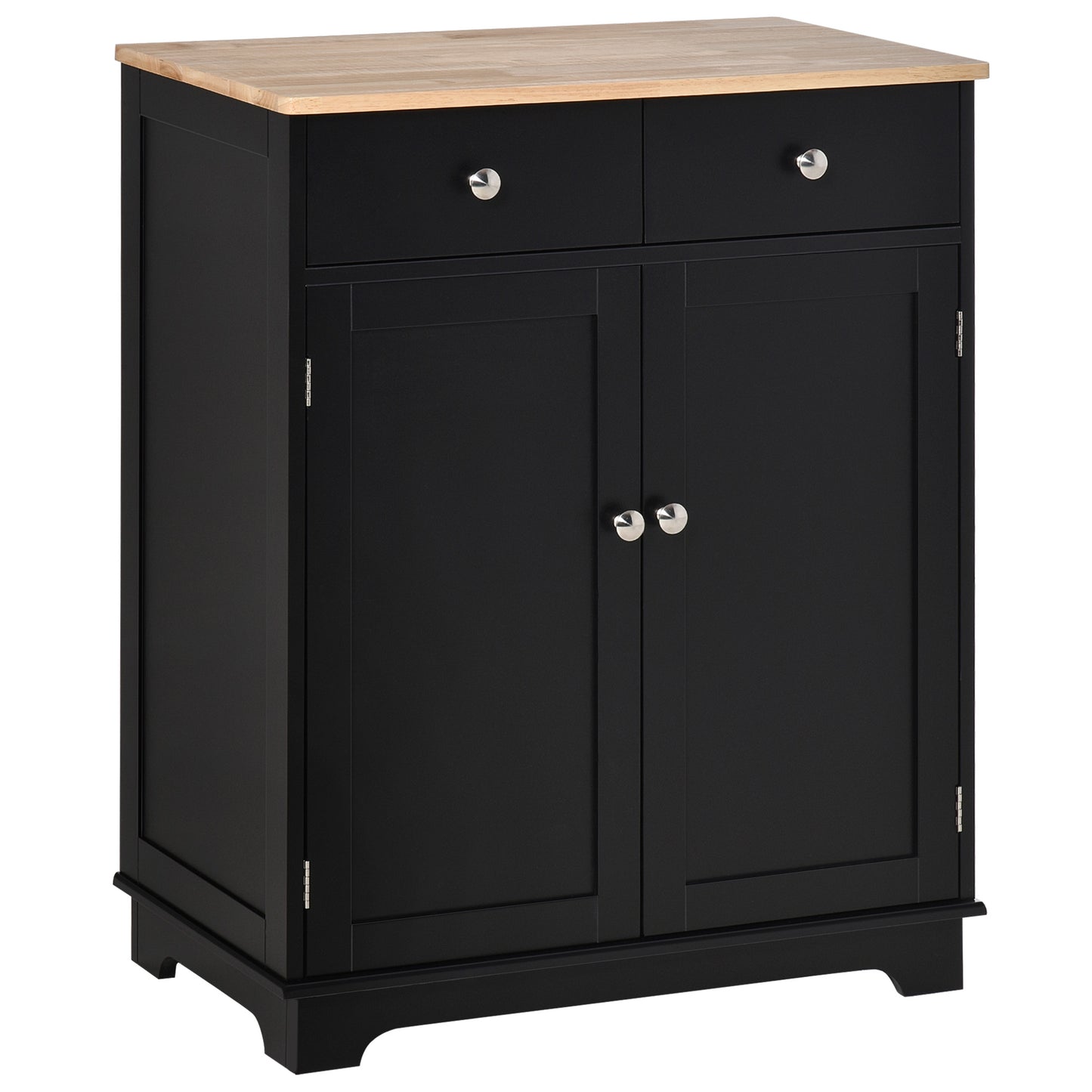 HOMCOM Kitchen Storage Cabinet Black Sideboard with Solid Wood Top Adjustable Shelf 2 Drawers | Dipra Home