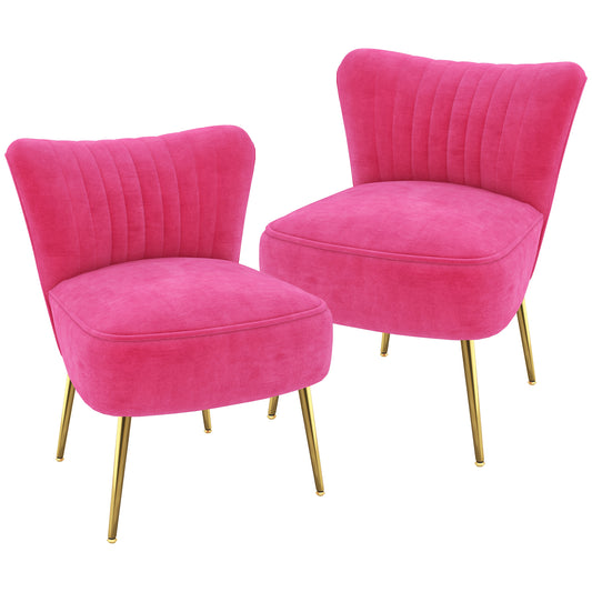 HOMCOM Velvet Allure: Set of 2 Modern Lounge Chairs with Gold Legs, Tufted Backrest for Chic Living Room Seating, Pink Blush | Dipra Home