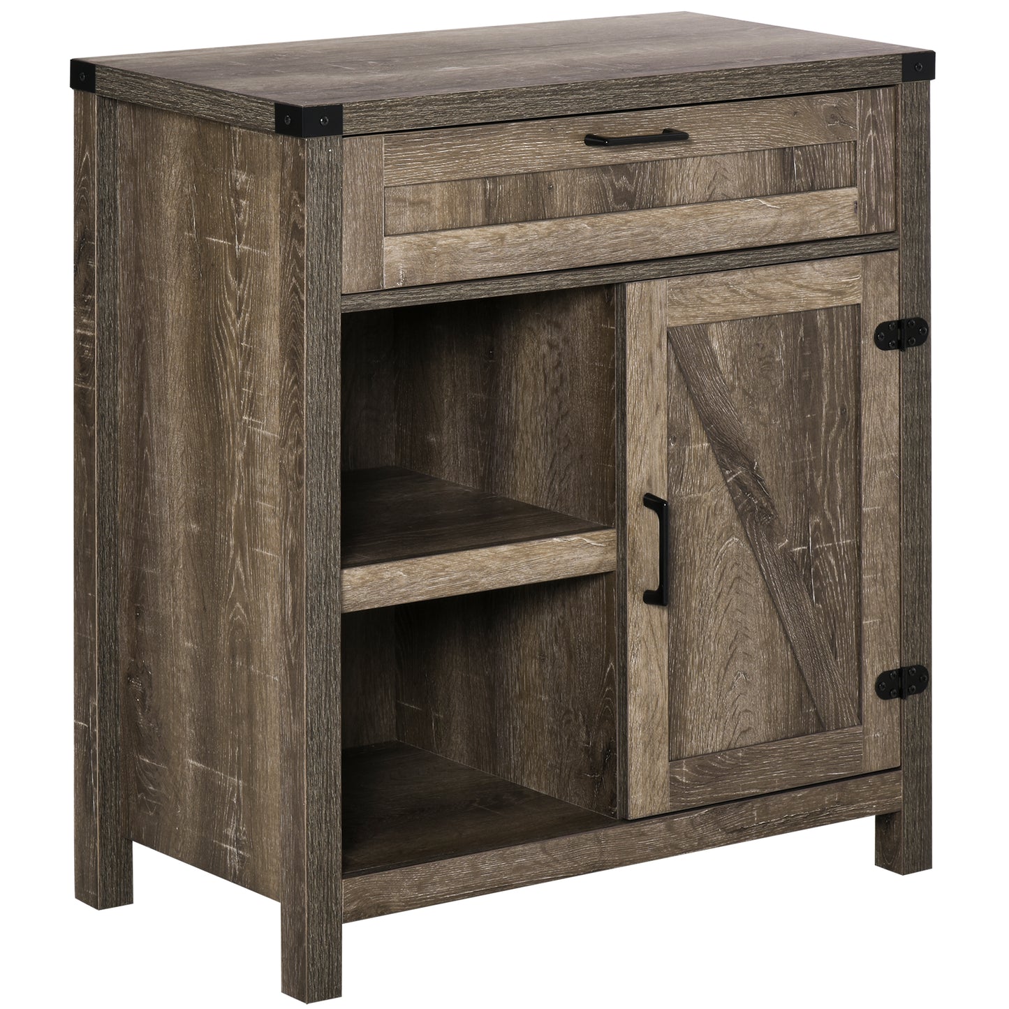 HOMCOM Rustic Buffet Sideboard: Farmhouse Storage Cabinet with Barn Doors for Kitchen/Dining Room, Dark Oak | Dipra Home