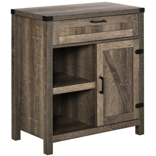 HOMCOM Rustic Buffet Sideboard: Farmhouse Storage Cabinet with Barn Doors for Kitchen/Dining Room, Dark Oak | Dipra Home