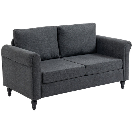 HOMCOM 57.75" Dark Grey Loveseat - Cozy 2-Seater Sofa with Curved Armrests, Throw Cushions & Rubber Wood Legs | Dipra Home