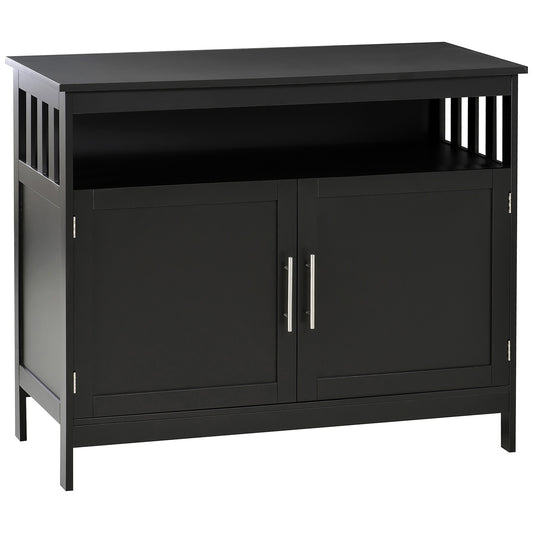 HOMCOM Kitchen Sideboard Buffet Cabinet Wooden Storage Console Table 2-Level Cabinet Open Shelf Black Dining Room Furniture | Dipra Home