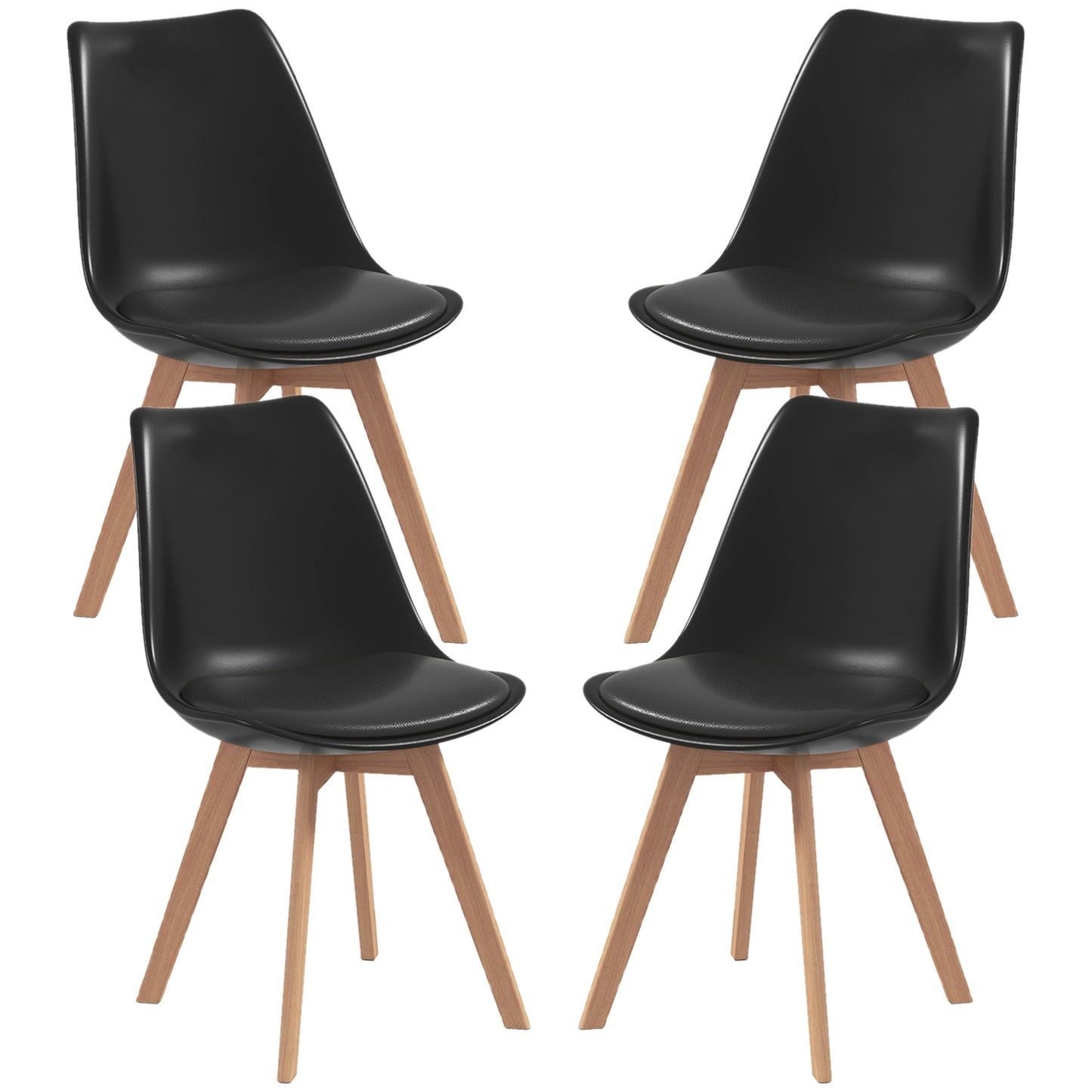 HOMCOM Modern Set of 4 Rubber Wood Dining Chairs PU Leather Cushion for Kitchen Living Room Bedroom | Dipra Home