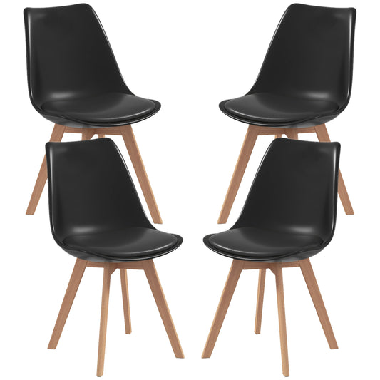 HOMCOM Modern Set of 4 Rubber Wood Dining Chairs PU Leather Cushion for Kitchen Living Room Bedroom | Dipra Home