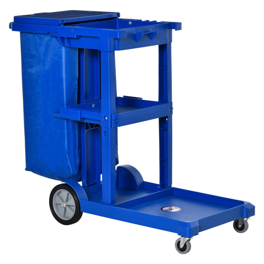 HOMCOM Janitorial Cart Commercial 3 Tier Shelves Cleaning Trolley with Bag Mop Mount for Hotel Restaurant | Dipra Home