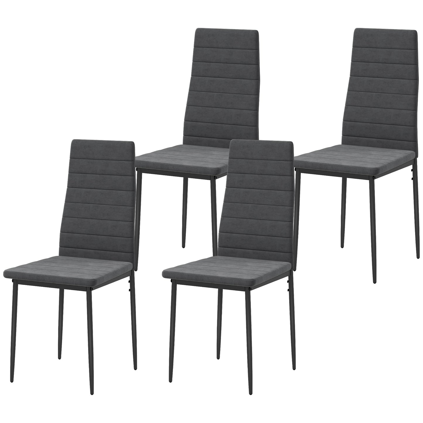 HOMCOM Modern Dining Chairs, Set of 4, High Back Upholstery and Metal Legs for the Living Room, Kitchen, Home Office, Grey | Dipra Home