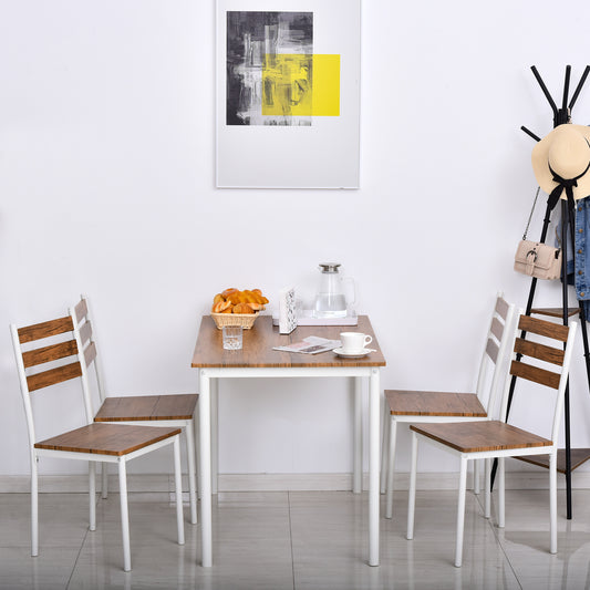 HOMCOM 5-Piece Dining Simplicity: Modern Wooden Table, 4 Chairs with Metal Legs, White Finish for Minimalist Charm | Dipra Home