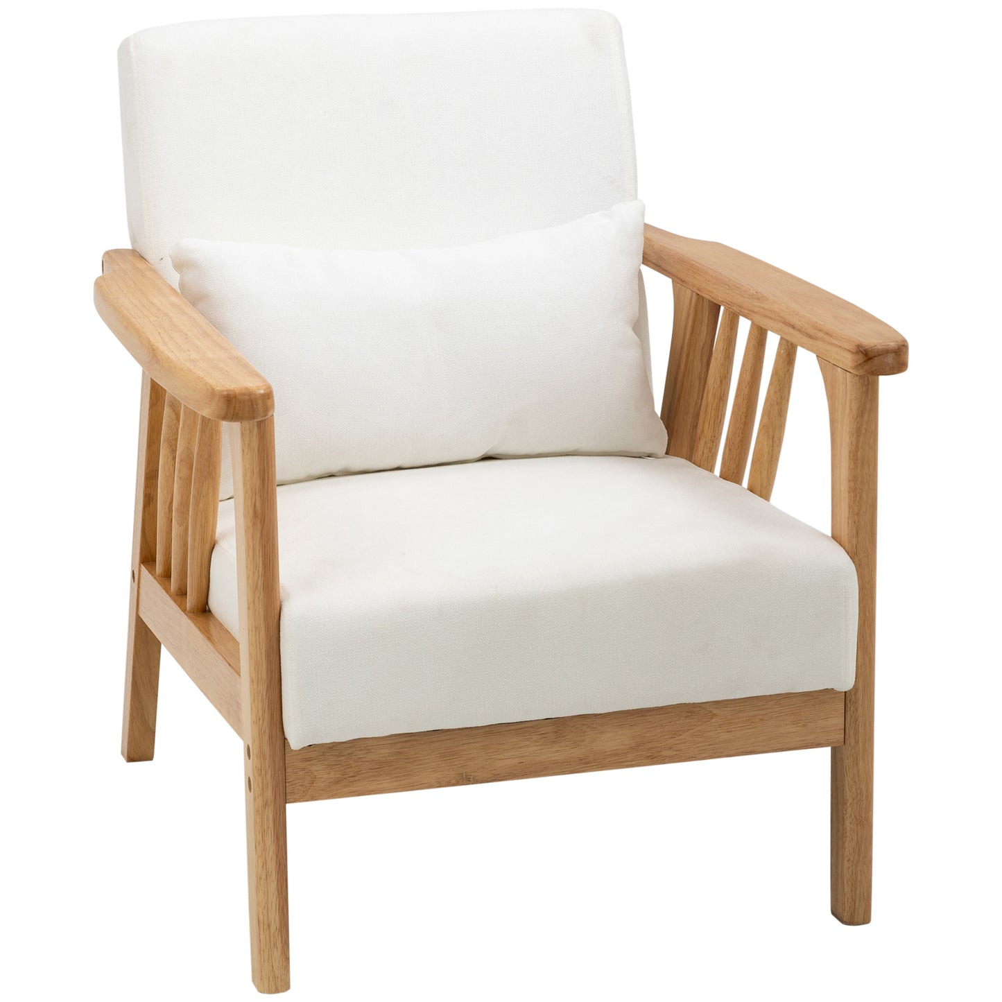 HOMCOM Upholstered Armchair Lounge Chair with Rubber Wood Frame Comfortable Cushion Throw Pillows White | Dipra Home