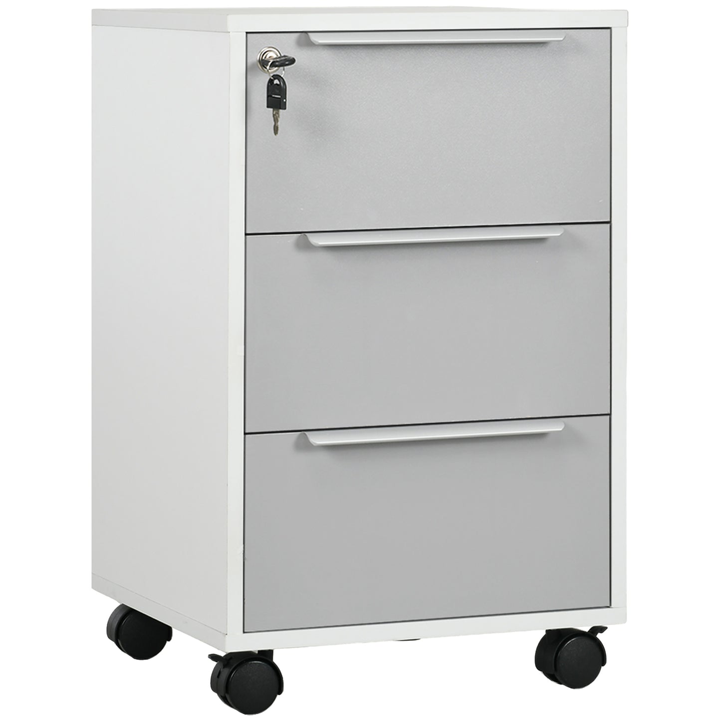 HOMCOM Mobile Filing Cabinet: 3-Drawer Vertical Unit with Lock & Wheels for Home Office, White/Grey | Dipra Home