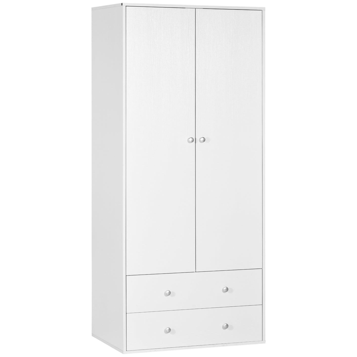 HOMCOM Spacious Wardrobe Closet Armoire with Drawers Hanging Rail for Bedroom Clothes Organization Storage White | Dipra Home