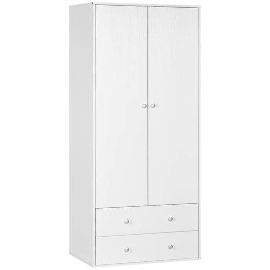 HOMCOM Spacious Wardrobe Closet Armoire with Drawers Hanging Rail for Bedroom Clothes Organization Storage White | Dipra Home