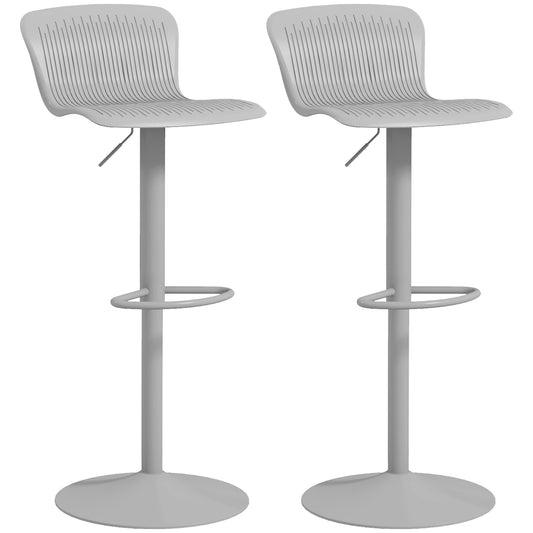 HOMCOM Polypropylene Swivel Bar Stools Set of 2 Adjustable Height Barstools with Footrest Backrest Grey | Dipra Home