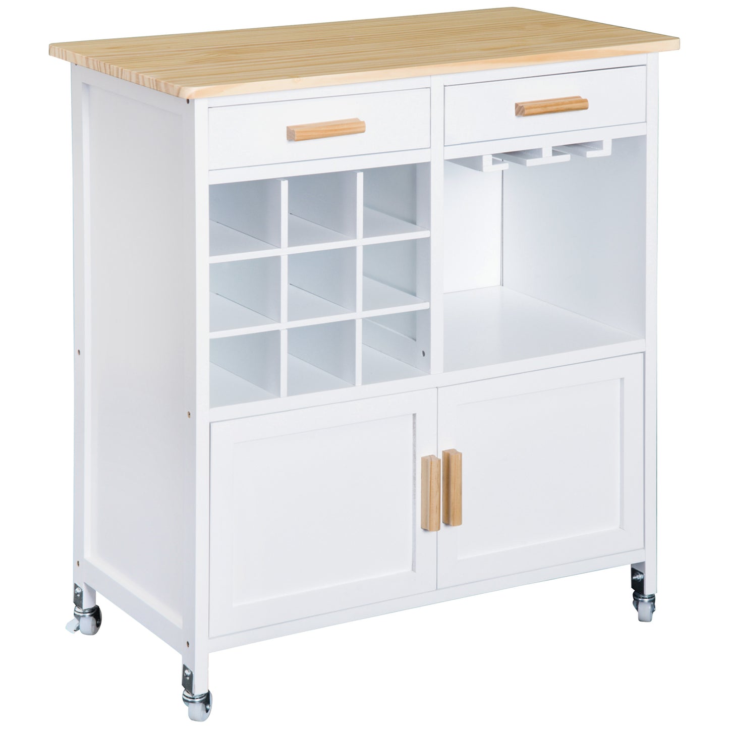 HOMCOM Kitchen Versatility: Portable Trolley with Bamboo Top, Storage Cabinet, and Wine Rack for Culinary Convenience | Dipra Home