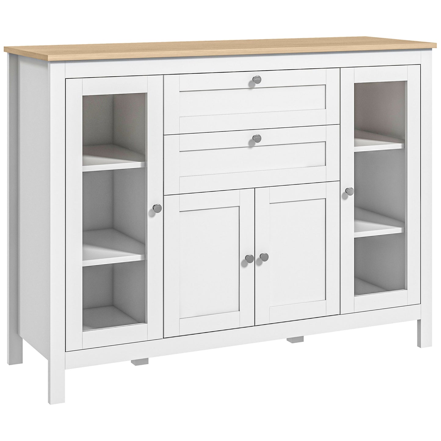 HOMCOM Oak and White Buffet Cabinet: Modern Sideboard with Glass Door Storage Cupboard and Adjustable Shelves for Kitchen, Living Room | Dipra Home