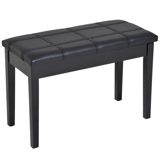 HOMCOM Duet Piano Bench Wooden Storage Bench Two Person Padded Keyboard Seat Birchwood PU Leather Lift Top Black | Dipra Home