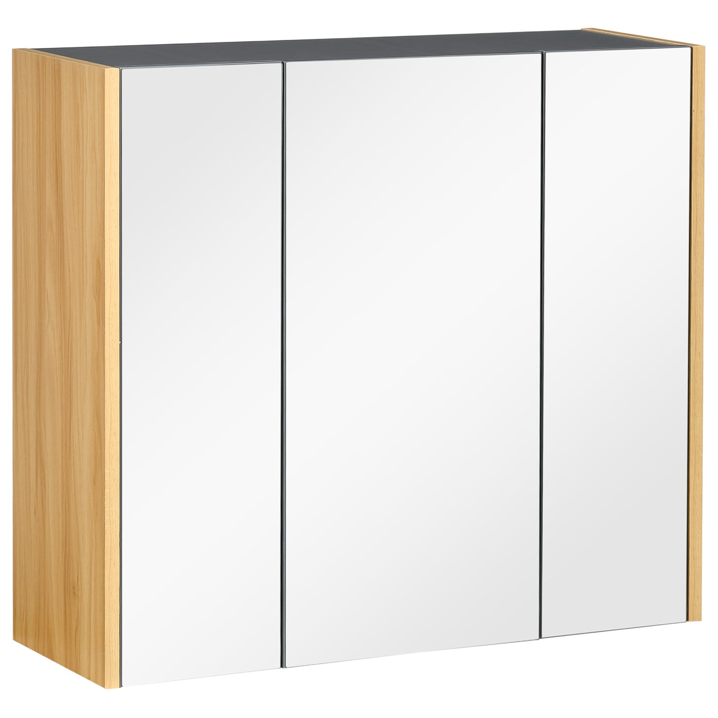 Kleankin Grey Wall Cabinet: Mounted Medicine Cabinet with Mirror, 3 Doors & Adjustable Storage Shelves | Dipra Home