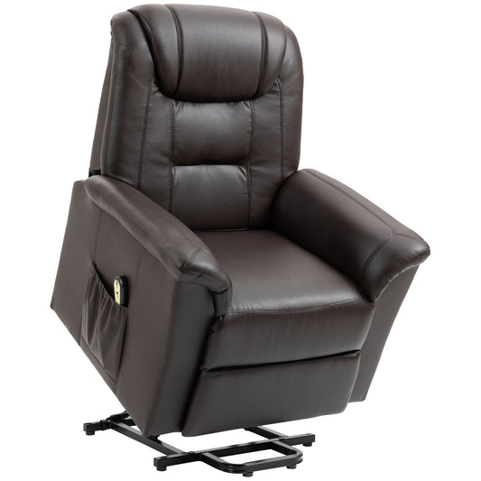 HOMCOM Electric Power Lift Recliner for Seniors PU Leather Sofa with Footrest Remote Brown Living Room | Dipra Home