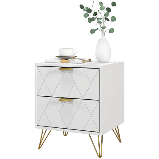 HOMCOM Contemporary Bedside Table, Sleek 2-Drawer Nightstand, Perfect for Bedroom & Living Room Enhancements, Modern White | Dipra Home