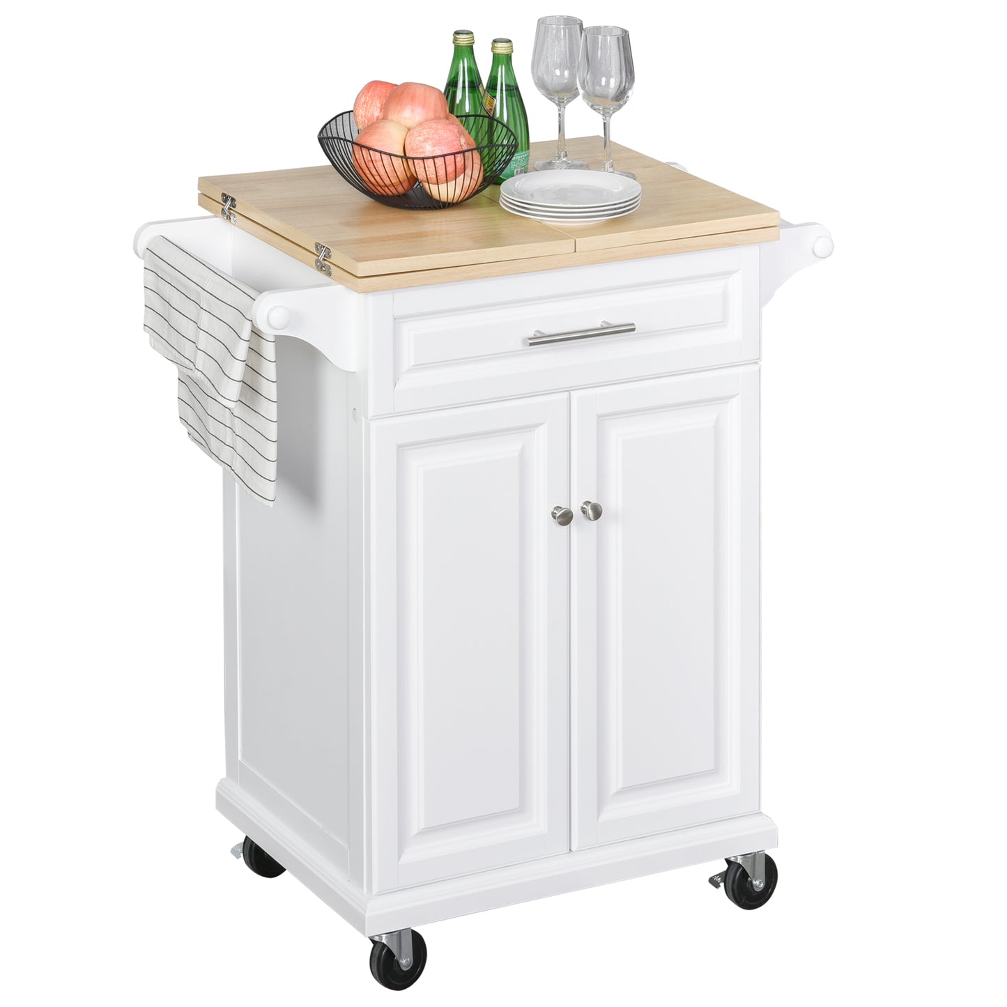 HOMCOM Extendable Kitchen Cart: Rolling Island with Counter, Drawer, Cabinet, Towel Rack for Dining & Kitchen Use | Dipra Home