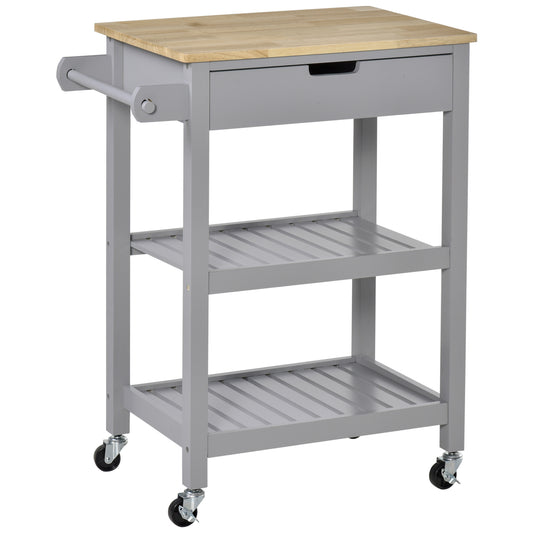 HOMCOM Kitchen Convenience: Grey Rolling Utility Storage Trolley with Drawer, Shelves, Towel Rack, Dining Room | Dipra Home