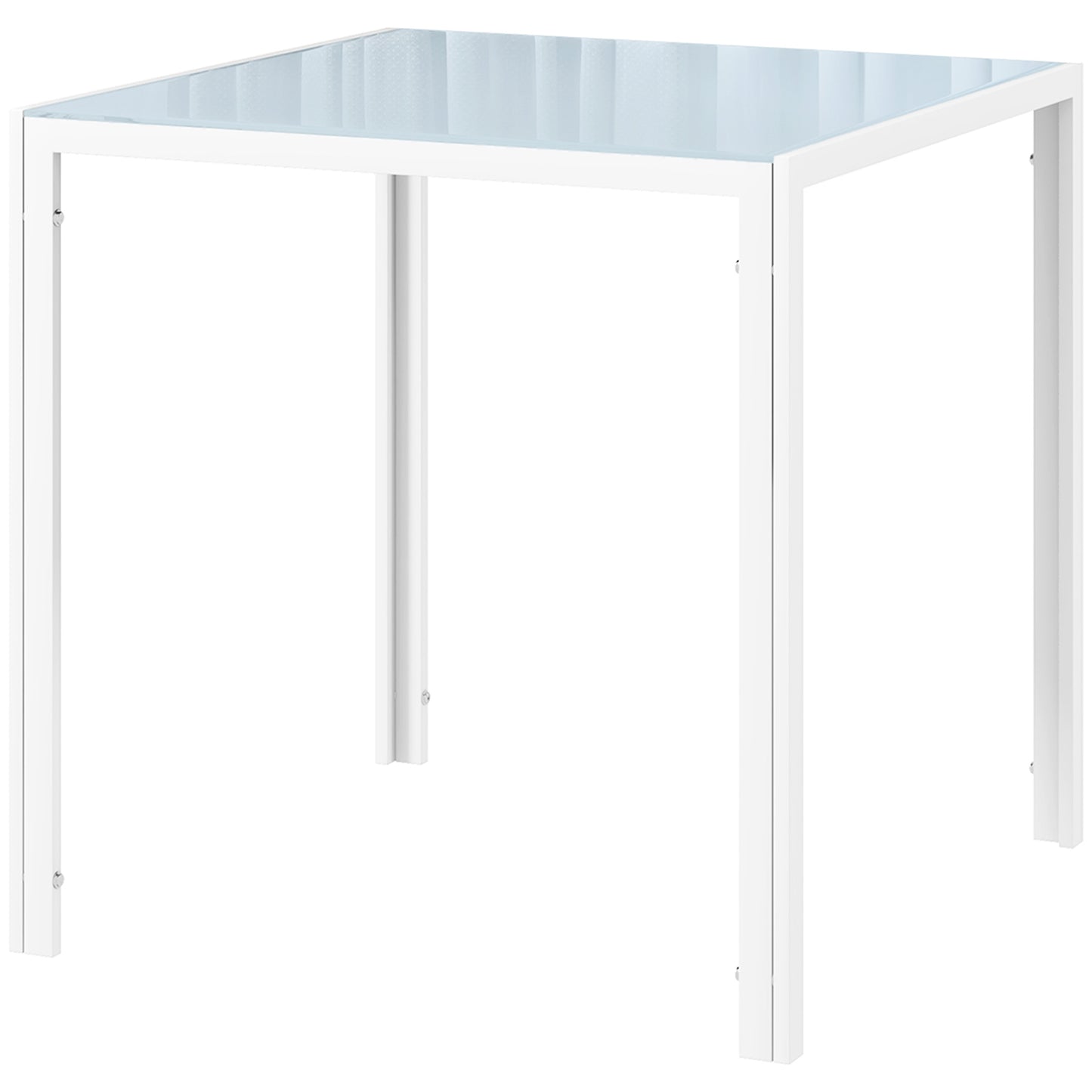 HOMCOM Square 2-4 Person Dining Table Glass Top Steel Legs for Dining Room White | Dipra Home