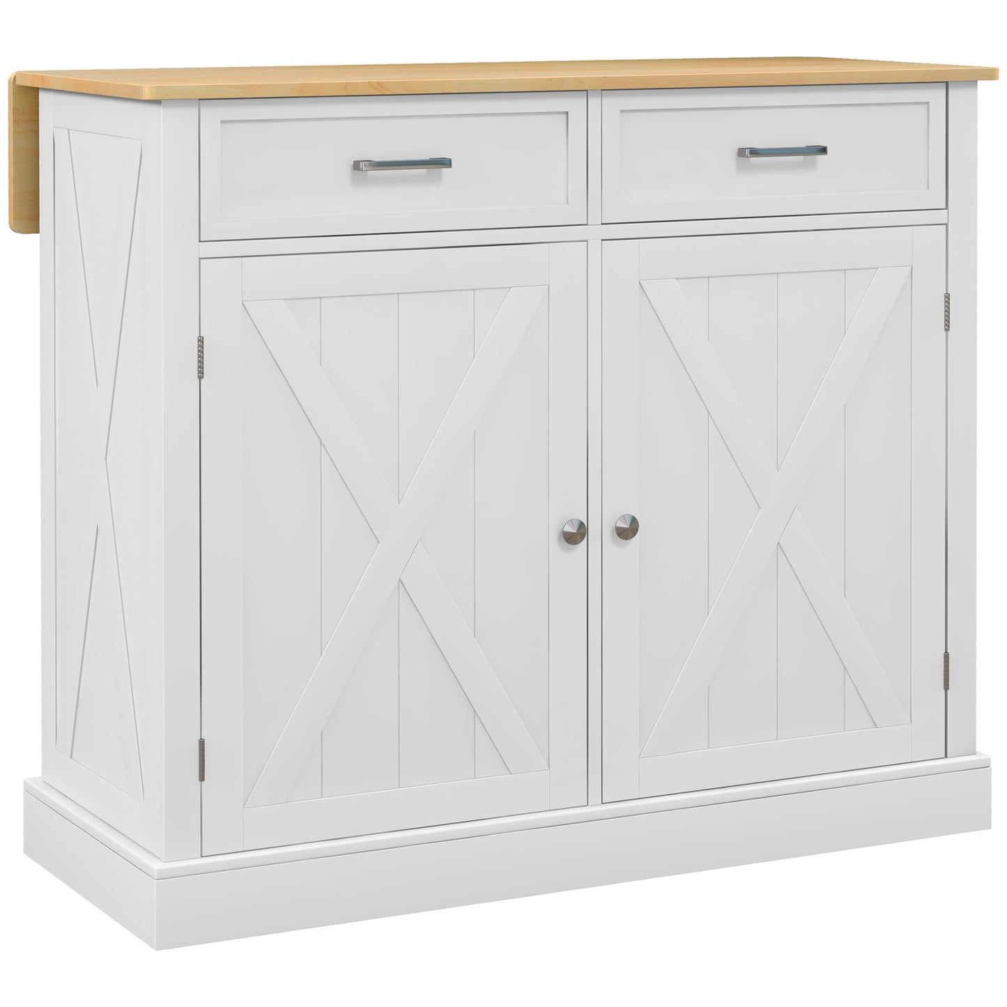 HOMCOM Farmhouse Kitchen Cart: White, Rolling Island, Drop Leaf, Wood Breakfast Bar, 2 Drawers, Adjustable Shelves | Dipra Home