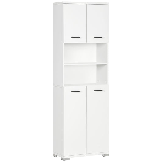 kleankin 72" Bathroom Linen Cabinet: Freestanding with Open Shelves & Cupboards in White | Dipra Home