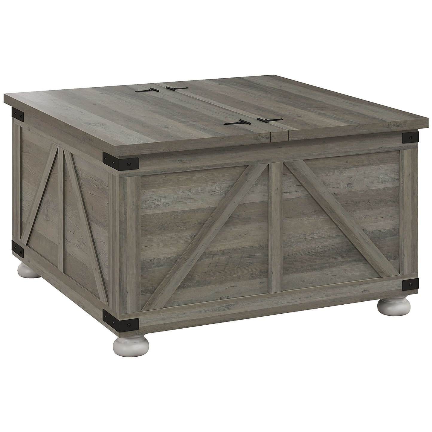 HOMCOM Farmhouse Coffee Table Square Wooden Center Table Flip Top Hidden Storage Compartment Grey | Dipra Home