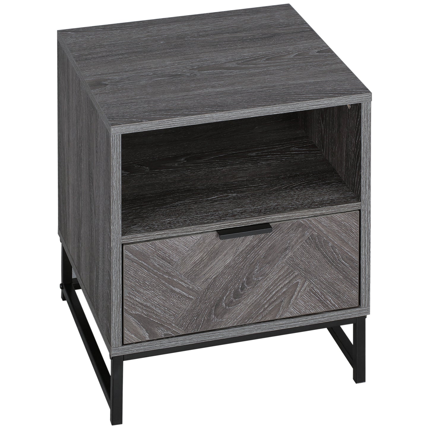 HOMCOM Chic Simplicity: Bedside Table with Drawer Open Shelf, Sofa Side Table for Bedroom Living Room, Dark Grey Finish | Dipra Home