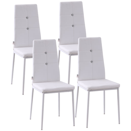 HOMCOM Set of 4 Modern Dining Chairs White Faux Leather Upholstered with Button Tufted Back Metal Legs | Dipra Home