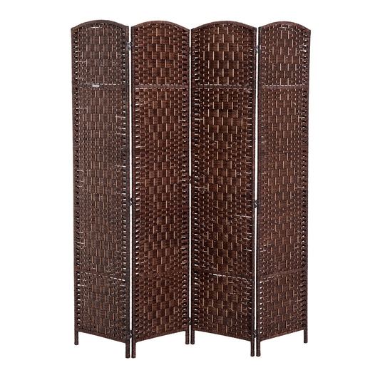 HOMCOM Woven Wonder: 6ft Tall Wicker Weave 4-Panel Room Divider, Indoor Privacy Screen for Homes, Brown Finish | Dipra Home