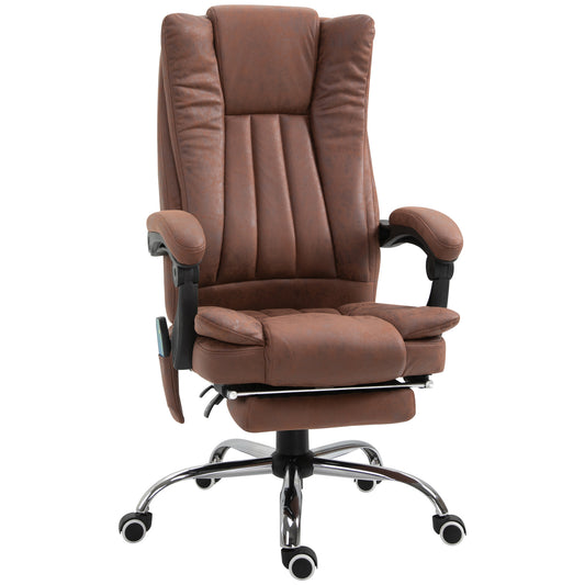 Vinsetto Vibration Massage Office Chair: 6-point Micro Fiber Recliner, Retractable Footrest, Brown | Dipra Home