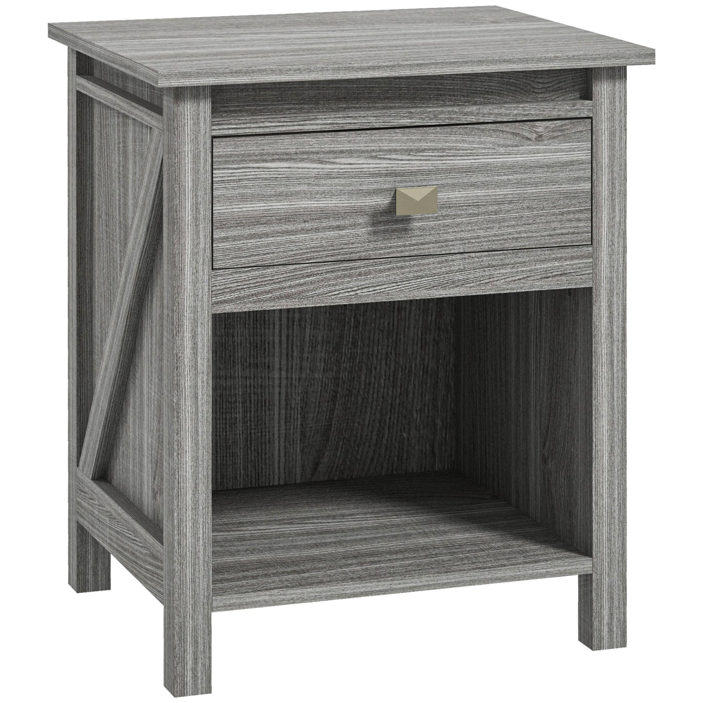 HOMCOM Farmhouse Style Nightstand with Drawer and Storage Shelf Rustic Bedside Table for Bedroom Grey | Dipra Home