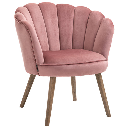 HOMCOM Elegant Velvet Accent Chair: Leisure Club Chair with Wooden Legs, Pink Hue for Living Room, Bedroom | Dipra Home