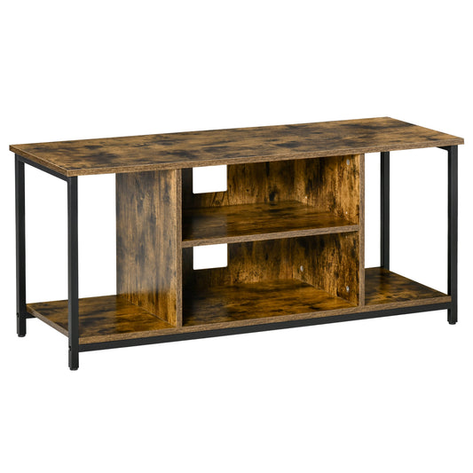 HOMCOM Rustic Brown Media Maven: TV Stand for 55" TVs, Console with Open Storage Shelves for Living Room | Dipra Home