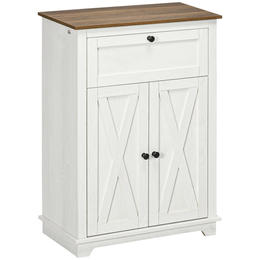 HOMCOM Compact White Farmhouse Cabinet: 23.6" Sideboard with Doors & Drawer for Space-Saving Kitchen & Living Room Organization | Dipra Home