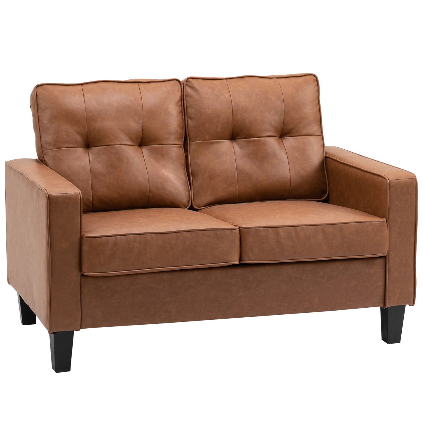 HOMCOM Brown 51" PU Leather Double Sofa with Sponge Padding and Tufted Back Comfortable Seating | Dipra Home