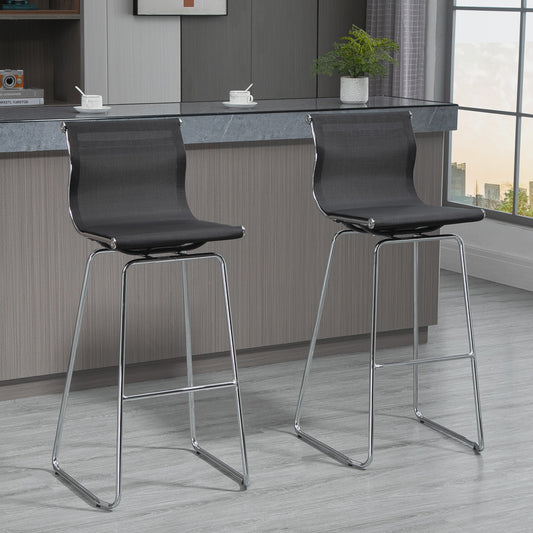 HOMCOM Modern Bar Stools Set of 2 Armless Pub Chairs Kitchen Stools with Mesh Back & Steel Legs for Home Bar & Dining Area Black | Dipra Home