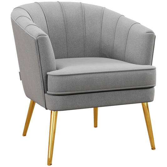 HOMCOM Elegant Living Accent: Fabric Armchair with Gold Metal Legs for Home Office, Bedroom, Grey Finish | Dipra Home