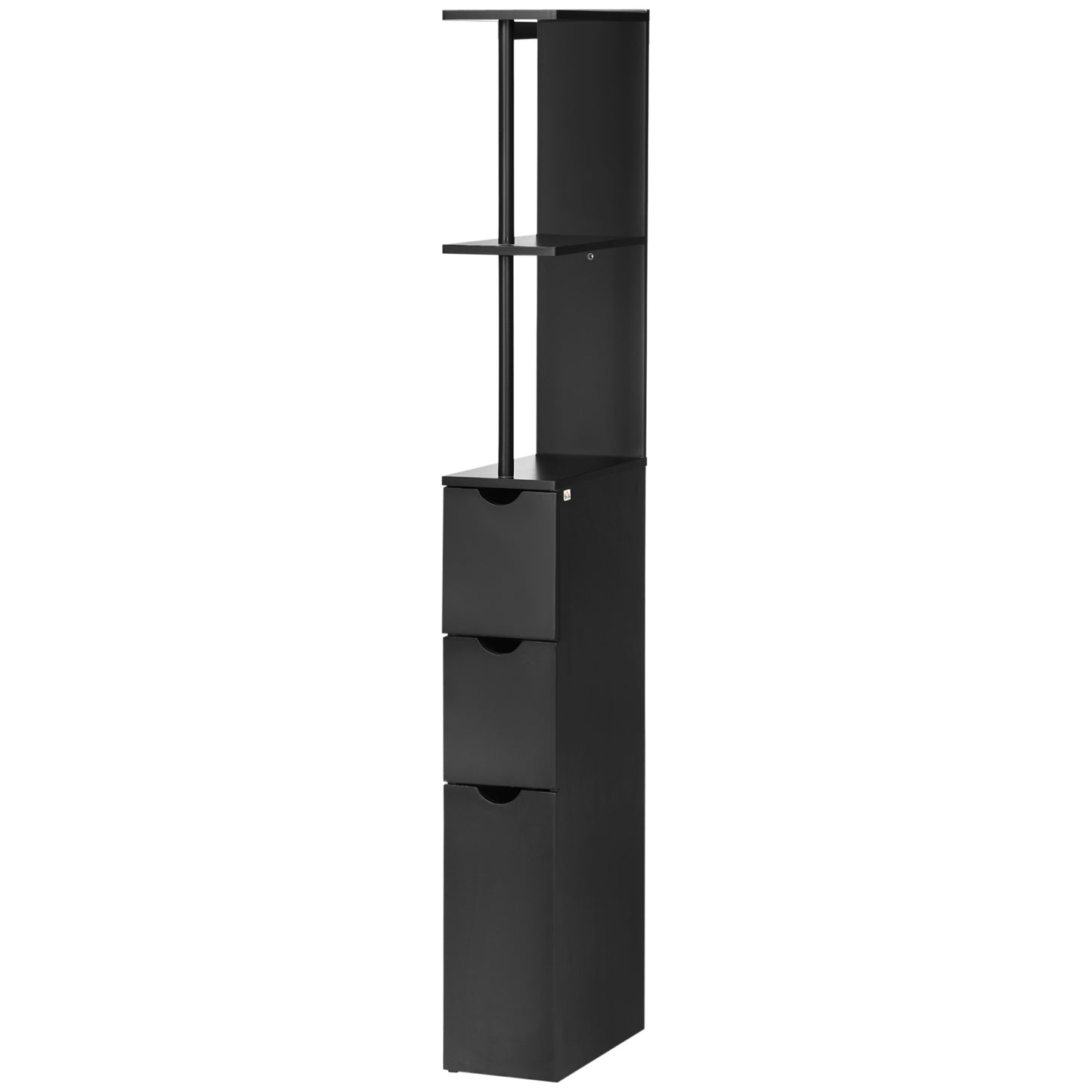 HOMCOM Tall Bathroom Storage Cabinet, Narrow Bathroom Cabinet with Drawers and Open Shelves for Small Spaces, Black | Dipra Home