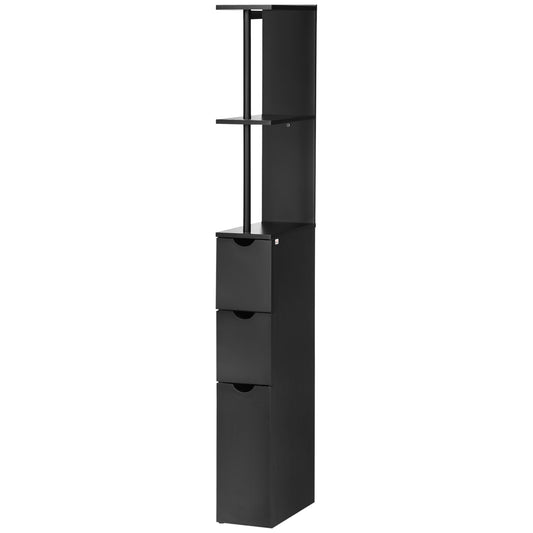 HOMCOM Tall Bathroom Storage Cabinet, Narrow Bathroom Cabinet with Drawers and Open Shelves for Small Spaces, Black | Dipra Home