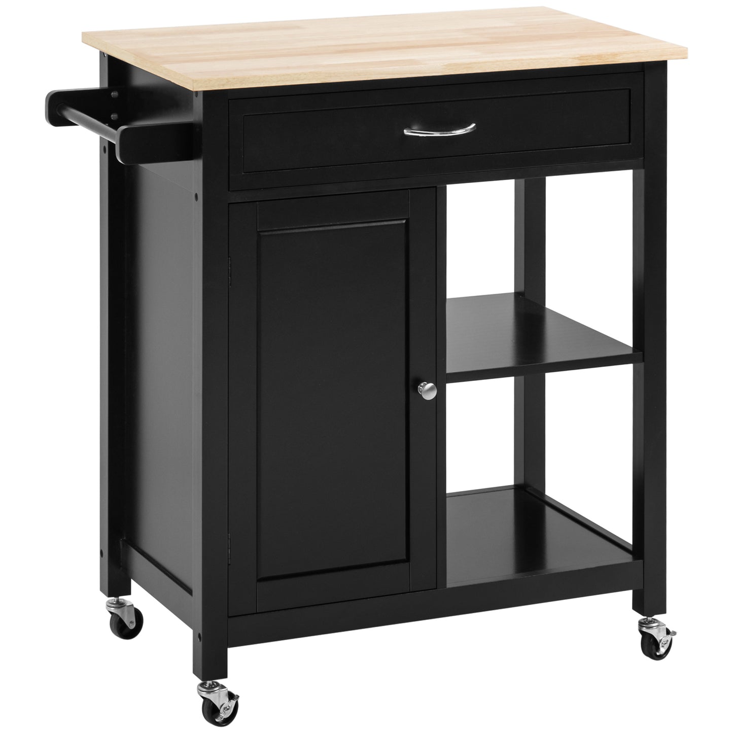 HOMCOM Rolling Kitchen Cart with Wood Top & Drawer, Kitchen Island on Wheels for Dining Room, Black | Dipra Home