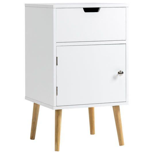 HOMCOM Nightstand: Contemporary Design, Drawer, Cupboard, For Bedroom/Living Room, White, Bedside Table | Dipra Home