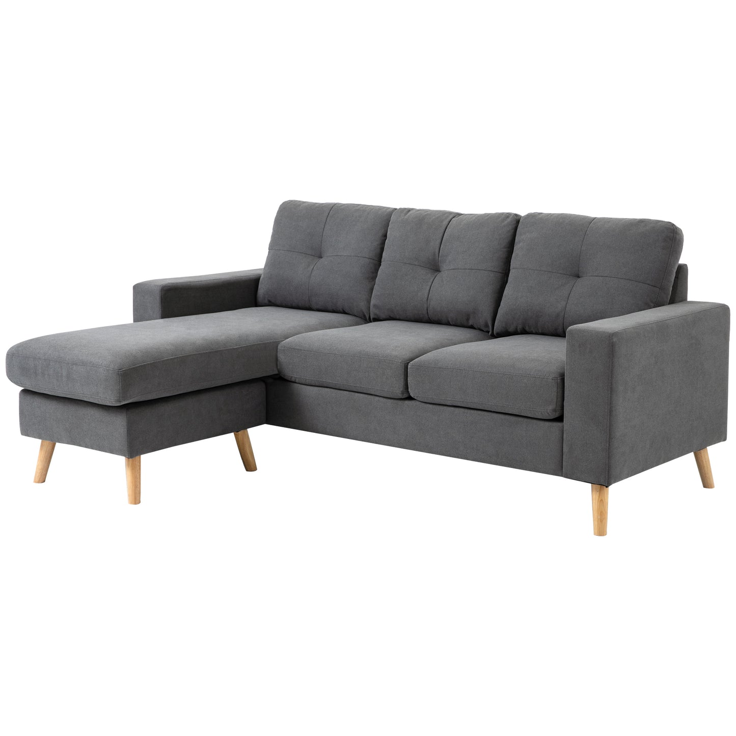 HOMCOM Sectional Sofa Couch, L Shaped Couch with Reversible Chaise, Wooden Legs for Living Room, Bedroom, Dark Grey | Dipra Home