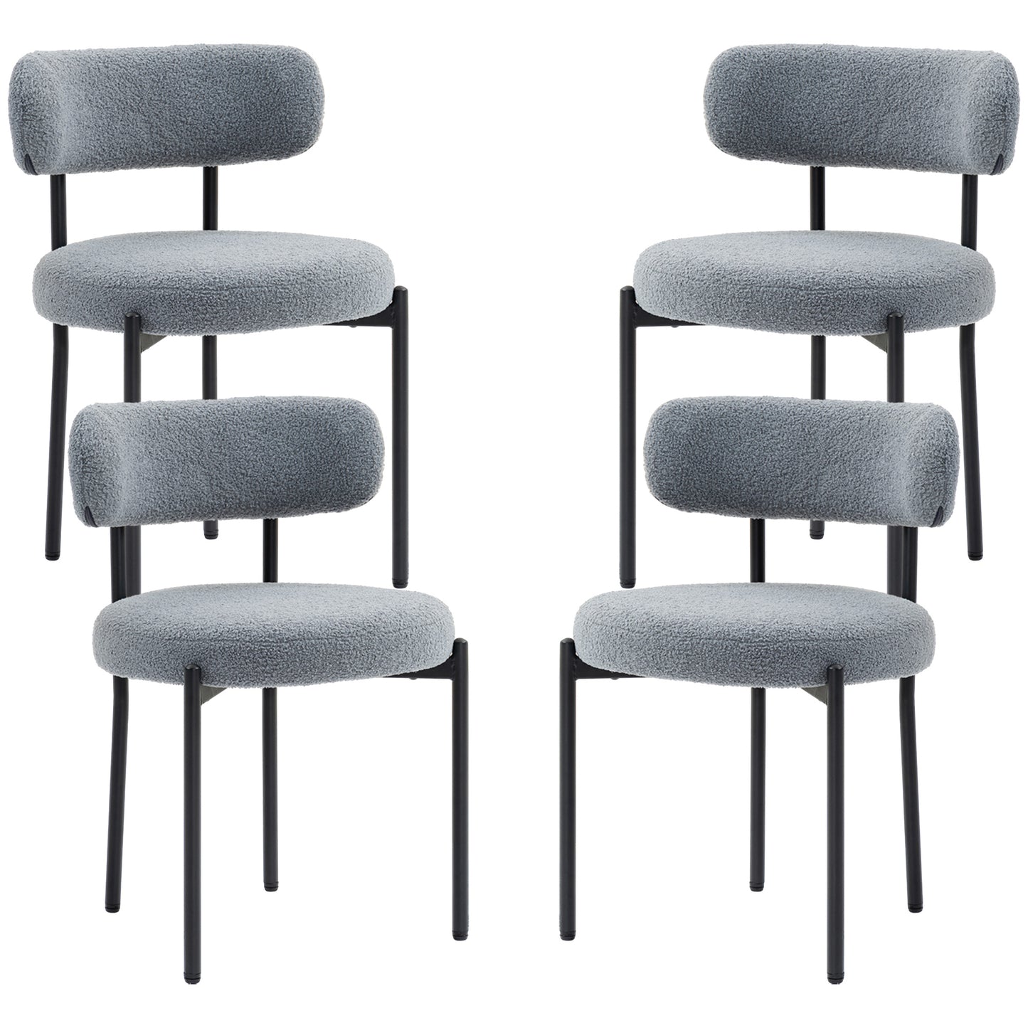 HOMCOM 4 Pieces Kitchen Chairs, Modern Dining Chairs w/ Berber Fleece Upholstery and Steel Legs for Living Room, Grey | Dipra Home